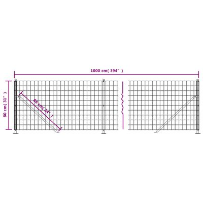 vidaXL Wire Mesh Fence with Flange Anthracite 0.8x10 m