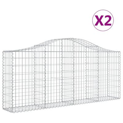 vidaXL Arched Gabion Baskets 2 pcs 200x30x80/100 cm Galvanised Iron