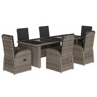 vidaXL 7 Piece Garden Dining Set with Cushions Grey Poly Rattan