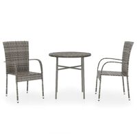 vidaXL 3 Piece Garden Dining Set Poly Rattan Grey