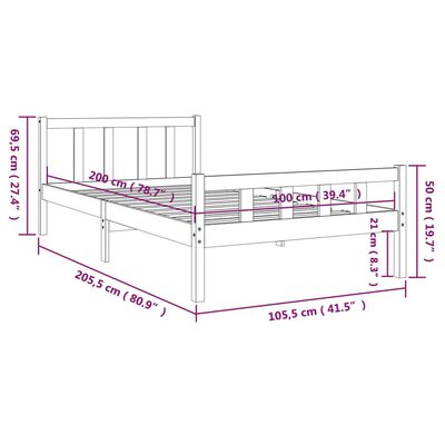 vidaXL Bed Frame without Mattress Black Solid Wood 100x200 cm