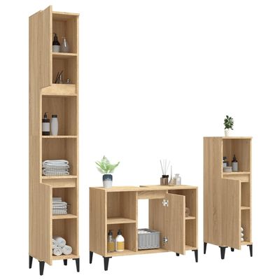 vidaXL 3 Piece Bathroom Furniture Set Sonoma Oak Engineered Wood