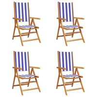 vidaXL Reclining Garden Chairs 4 pcs Blue and White Fabric and Solid Wood