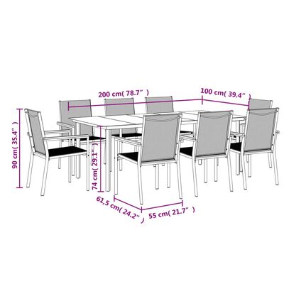 vidaXL 9 Piece Garden Dining Set Black Textilene and Steel