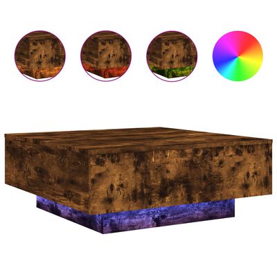 vidaXL Coffee Table with LED Lights Smoked Oak 80x80x31 cm