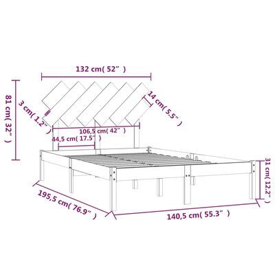 vidaXL Bed Frame without Mattress Grey 135x190 cm Double Solid Wood