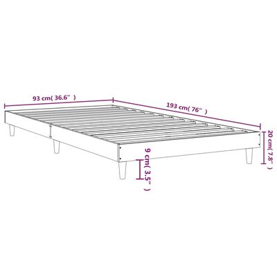 vidaXL Bed Frame without Mattress Black 90x190 cm Single Engineered Wood