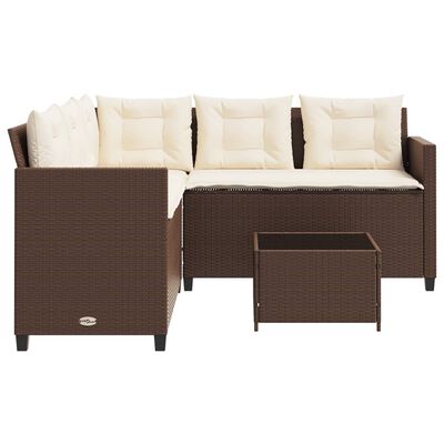 vidaXL Garden Sofa with Table and Cushions L-Shaped Brown Poly Rattan