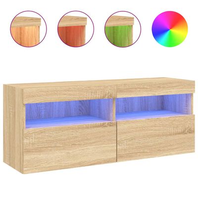 vidaXL TV Wall Cabinet with LED Lights Sonoma Oak 100x30x40 cm