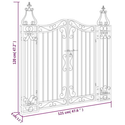 vidaXL Garden Gate Black 121x8x120 cm Wrought Iron