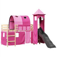 vidaXL Kids' Loft Bed with Tower Pink 80x200 cm Solid Wood Pine