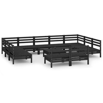 vidaXL 12 Piece Garden Lounge Set Black Solid Wood Pine