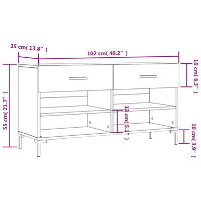 vidaXL Shoe Bench Brown Oak 102x35x55 cm Engineered Wood