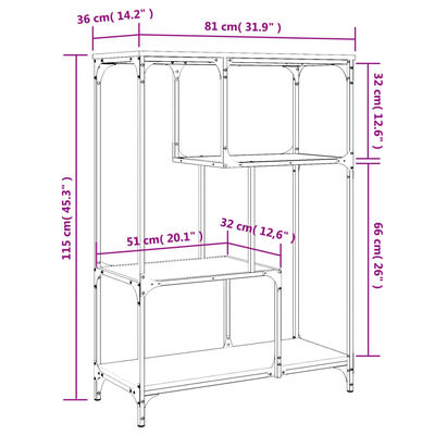 vidaXL Bookshelf Sonoma Oak 81x36x115 cm Engineered Wood and Steel