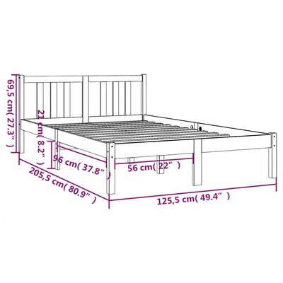 vidaXL Bed Frame without Mattress Grey Solid Wood 120x200 cm