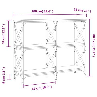 vidaXL Console Table Grey Sonoma 100x28x80.5 cm Engineered Wood