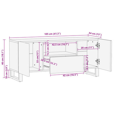 vidaXL TV Cabinet 100x34x46 cm Solid Wood Mango