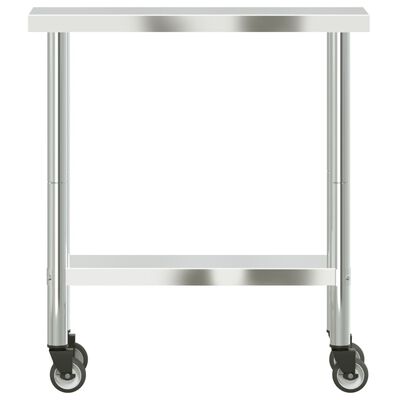 vidaXL Kitchen Work Table with Wheels 82.5x30x85 cm Stainless Steel