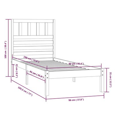 vidaXL Bed Frame without Mattress White 90x190 cm Single Solid Wood Pine