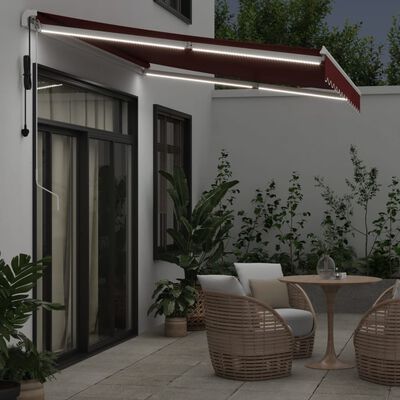 vidaXL Automatic Retractable Awning with LED Burgundy 350x250 cm