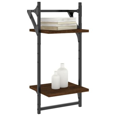 vidaXL 2-Tier Wall Shelves with Bars 2 pcs Brown Oak 30x25x65 cm