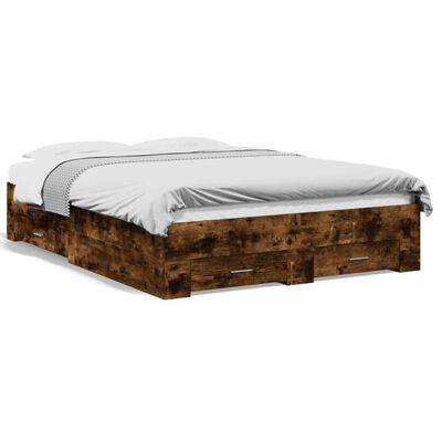 vidaXL Bed Frame with Drawers without Mattress Smoked Oak 140x190 cm