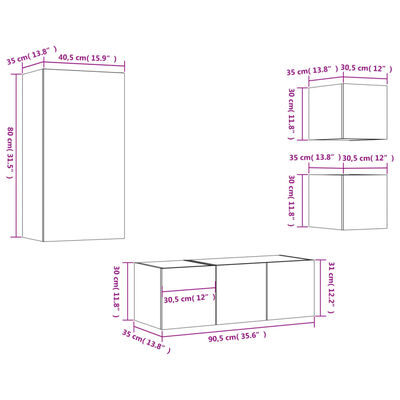 vidaXL 5 Piece TV Wall Units with LED Black Engineered Wood