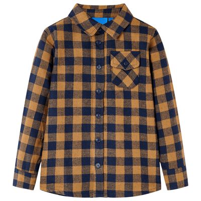 Kids' Plaid Shirt Cognac and Blue 140