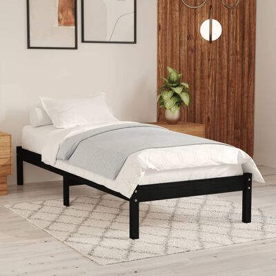 vidaXL Bed Frame without Mattress Black Solid Wood 90x200 cm