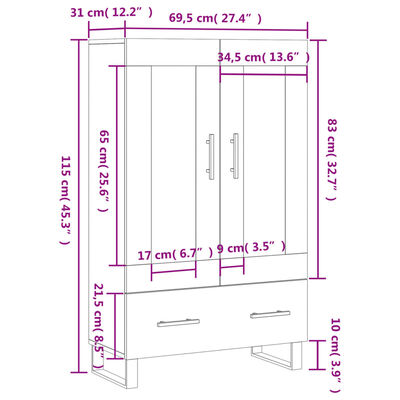 vidaXL Highboard Concrete Grey 69.5x31x115 cm Engineered Wood