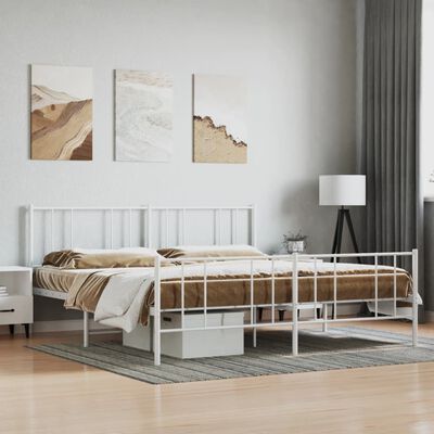 vidaXL Metal Bed Frame without Mattress with Footboard White 183x213 cm