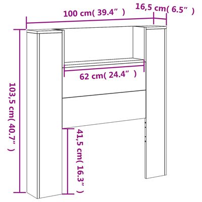 vidaXL Headboard Cabinet with LED Grey Sonoma 100x16.5x103.5 cm