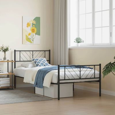 vidaXL Metal Bed Frame without Mattress with Footboard Black 100x200 cm