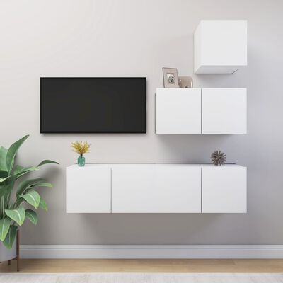 vidaXL 4 Piece TV Cabinet Set White Engineered Wood