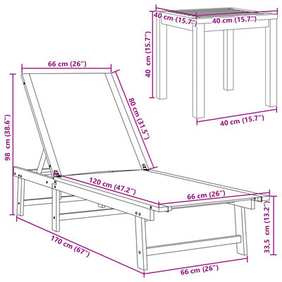 vidaXL Sun Loungers 2 pcs with Table Cream Solid Wood Acacia and Textilene