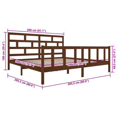 vidaXL Bed Frame without Mattress Honey Brown Solid Wood 200x200 cm (810105+814217)