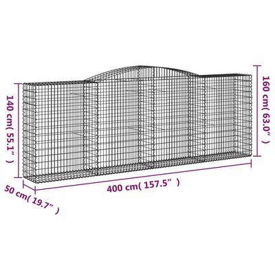 vidaXL Arched Gabion Baskets 2 pcs 400x50x140/160 cm Galvanised Iron