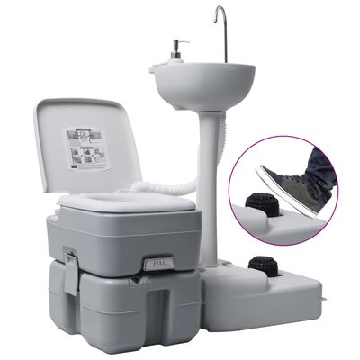 vidaXL Portable Camping Toilet and Handwash Stand Set with Water Tank