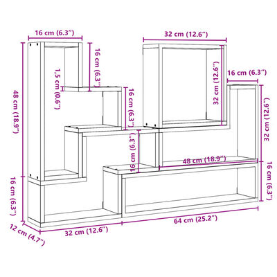 vidaXL Wall Shelf Smoked Oak 96x12x64 cm Engineered Wood