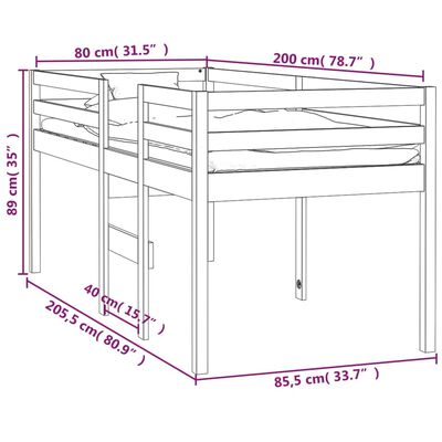 vidaXL High Sleeper Bed without Mattress Honey Brown 80x200 cm