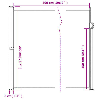 vidaXL Retractable Side Awning Black 200x500 cm