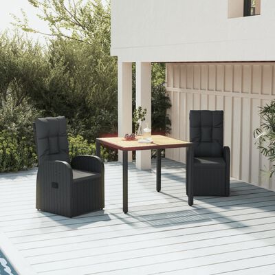 vidaXL 3 Piece Garden Dining Set Black Poly Rattan&Solid Wood Acacia