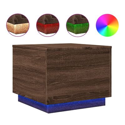 vidaXL Coffee Table with LED Lights Brown Oak 50x50x40 cm