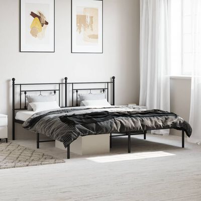 vidaXL Metal Bed Frame without Mattress with Headboard Black 180x200 cm Super King