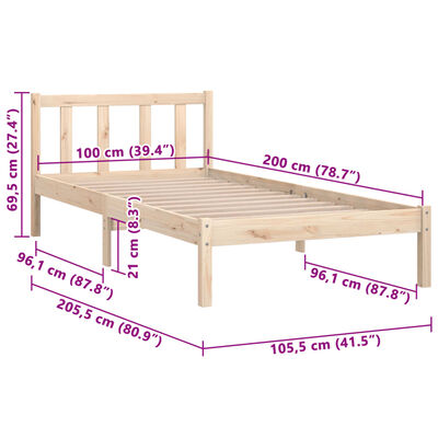 vidaXL Bed Frame without Mattress Solid Wood 100x200 cm