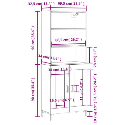 vidaXL Highboard Smoked Oak 69.5x34x180 cm Engineered Wood