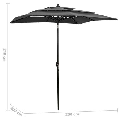 vidaXL 3-Tier Garden Parasol with Aluminium Pole Anthracite 2x2 m