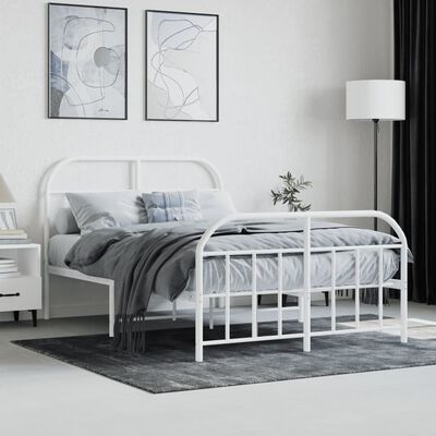 vidaXL Metal Bed Frame without Mattress with Footboard White 120x200 cm