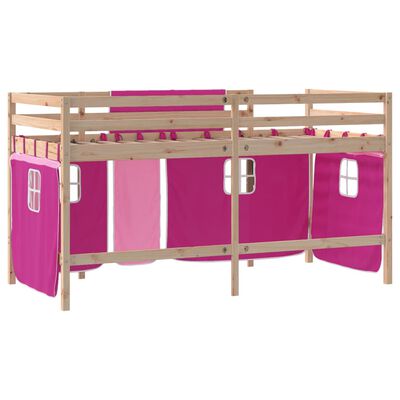 vidaXL Kids' Loft Bed with Curtains without Mattress Pink 90x200 cm