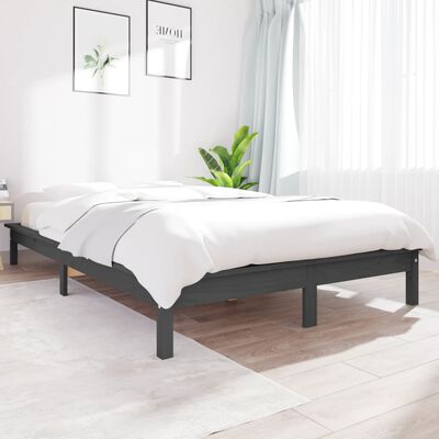 vidaXL Bed Frame without Mattress Grey 140x190 cm Solid Wood Pine